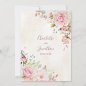 Cartes d'invitation de mariage florales roses vint (Dos)