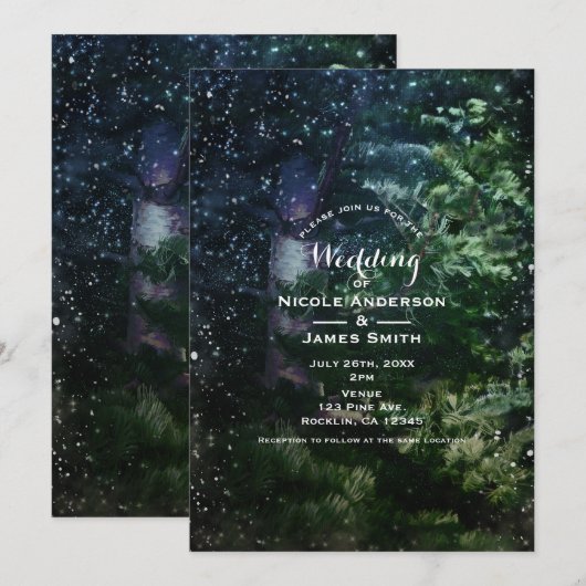 Cartes d'invitation de mariage Forêt hivernale de  (Devant / Derrière)