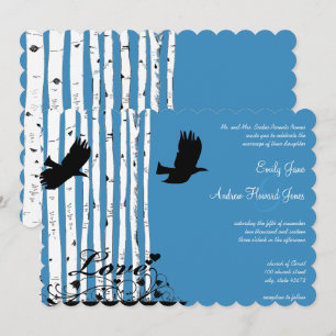 Cartes d'invitation de mariage forêt oiseau d'amou