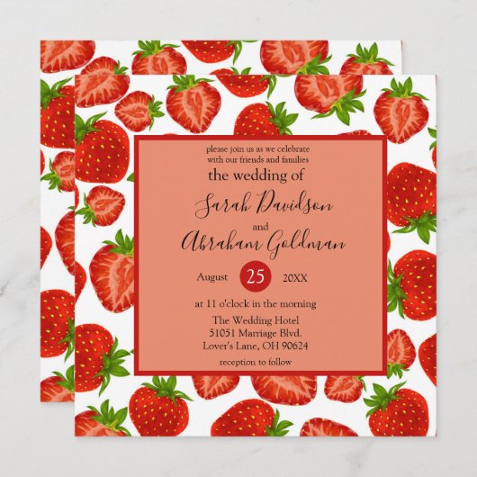 Cartes d'invitation de mariage - Fraises Botanique (Devant / Derrière)