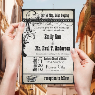 Cartes d'invitation de mariage funky noir en forme