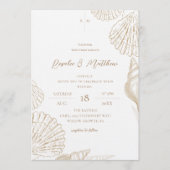 Cartes d'invitation de mariage Gold Shells & White (Devant)