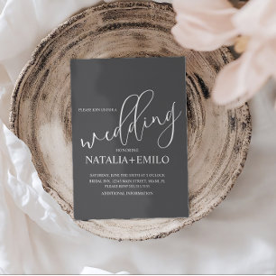 Cartes d'invitation de mariage gris noir minimalis