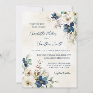 Cartes d'invitation de mariage hivernal à fleurs b