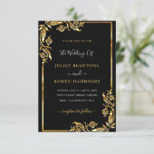 Cartes d'invitation de mariage modèle Code QR Or N (Debout devant)