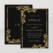 Cartes d'invitation de mariage modèle Code QR Or N (Devant / Derrière)