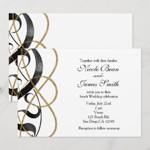 Cartes d'invitation de mariage noir et or Chic Élé