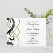 Cartes d'invitation de mariage noir et or Élégant  (Debout devant)