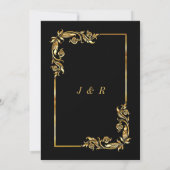 Cartes d'invitation de mariage noires à cadres dor (Dos)