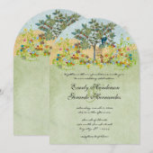 Cartes d'invitation de mariage oiseau de l'amour d (Devant / Derrière)