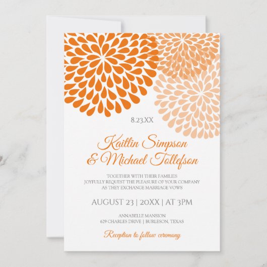 Cartes d'invitation de mariage orange et pêche | F (Devant)