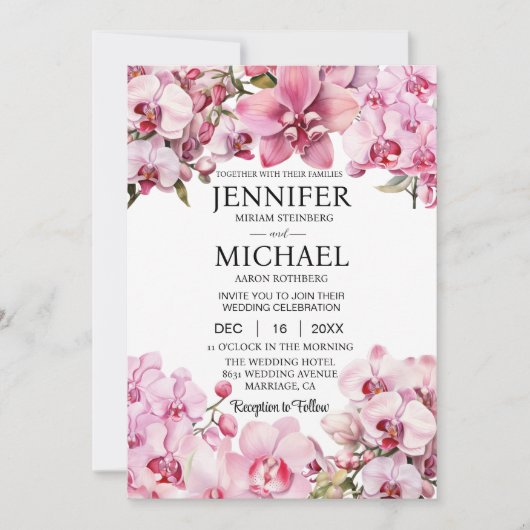 Cartes d'invitation de mariage Orchidées roses Tou (Devant)