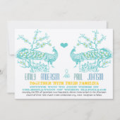 Cartes d'invitation de mariage Paon Aqua et Jaune  (Devant)