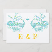 Cartes d'invitation de mariage Paon Aqua et Jaune  (Dos)