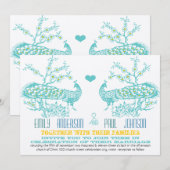 Cartes d'invitation de mariage Paon Aqua et Jaune  (Devant / Derrière)