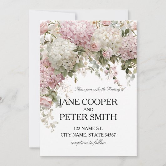 Cartes d'invitation de mariage pastel hydrangeas e (Devant)