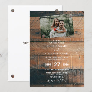 Cartes d'invitation de mariage photo en bois rusti