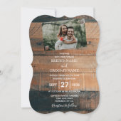 Cartes d'invitation de mariage photo en bois rusti (Devant)