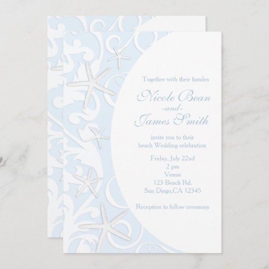 Cartes d'invitation de mariage plage étoile de mer (Devant / Derrière)