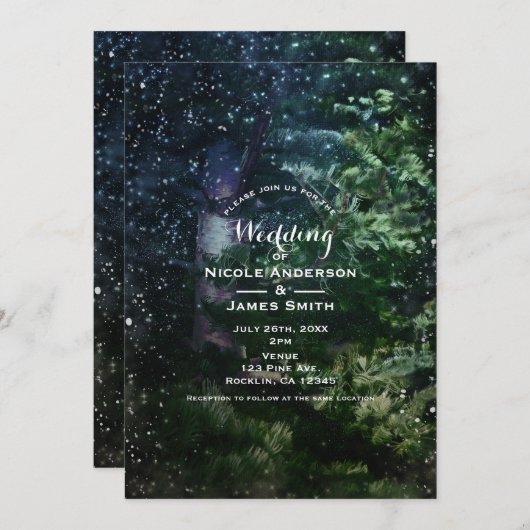 Cartes d'invitation de mariage pour forêt hivernal (Devant / Derrière)