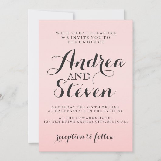 Cartes d'invitation de mariage rose blush moderne (Devant)