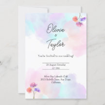 Cartes d'invitation de mariage rose et bleu fantai