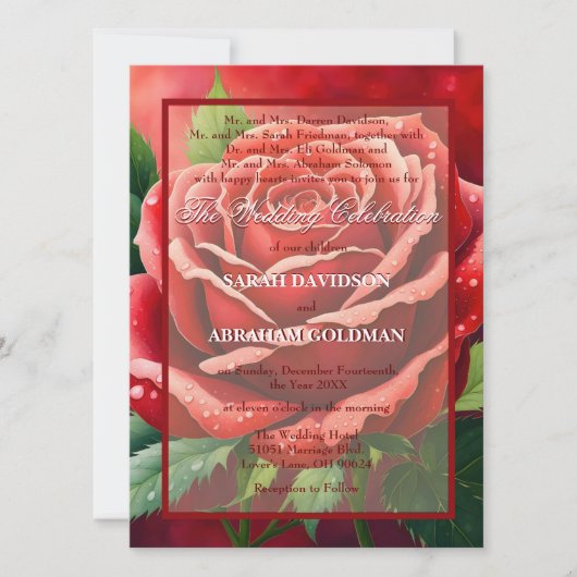 Cartes d'invitation de mariage Roses Rouges pour P (Devant)