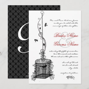 Cartes d'invitation de mariage rouge à cage à oise