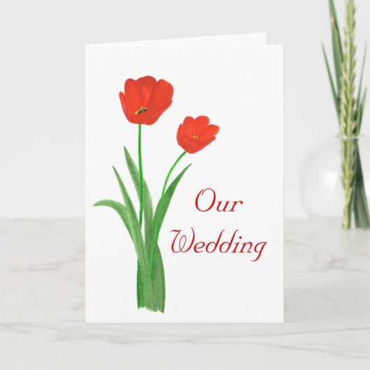 Cartes d'invitation de mariage rouge, tulipes (Devant)