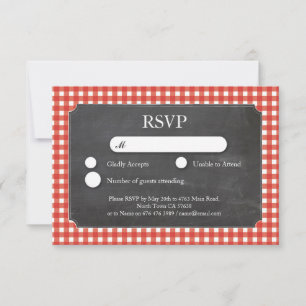 Cartes d'invitation de mariage RSVP à carreaux rou