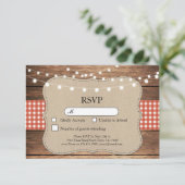 Cartes d'invitation de mariage RSVP en bois rouge  (Debout devant)