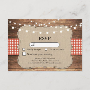 Cartes d'invitation de mariage RSVP en bois rouge