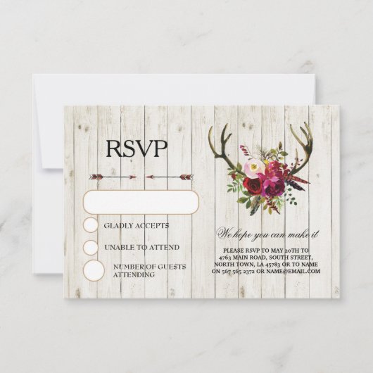Cartes d'invitation de mariage RSVP Rustique avec  (Devant)