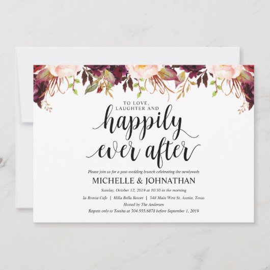 Cartes d'invitation de mariage rustique bordeaux (Devant)