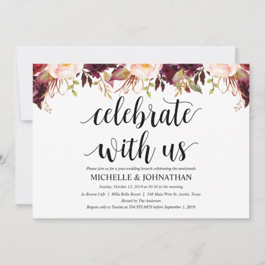 Cartes d'invitation de mariage rustique bordeaux a (Devant)