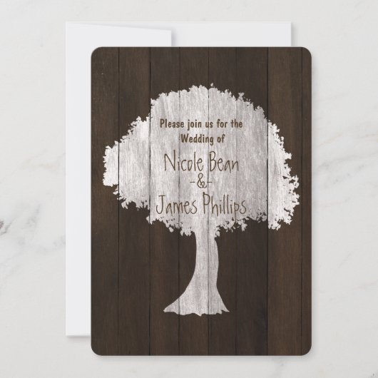 Cartes d'invitation de mariage rustique en bois et (Devant)