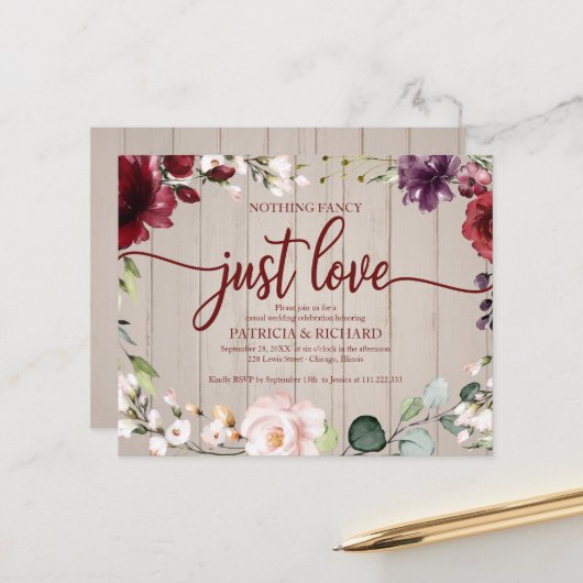 Cartes d'invitation de mariage rustique et sans pr (Devant/Arrière en situation)