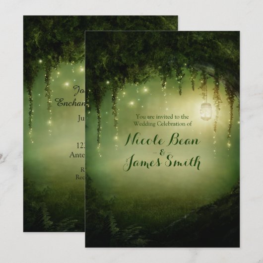 Cartes d'invitation de mariage rustique Forêt Ench (Devant / Derrière)