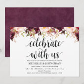 Cartes d'invitation de mariage rustiques bordeaux (Devant / Derrière)