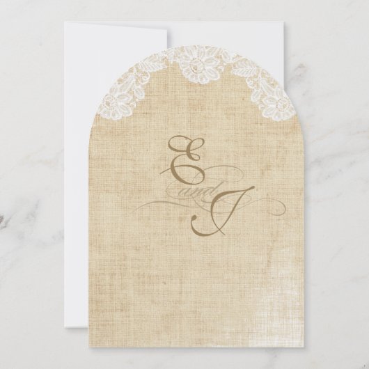 Cartes d'invitation de mariage rustiques en dentel (Dos)