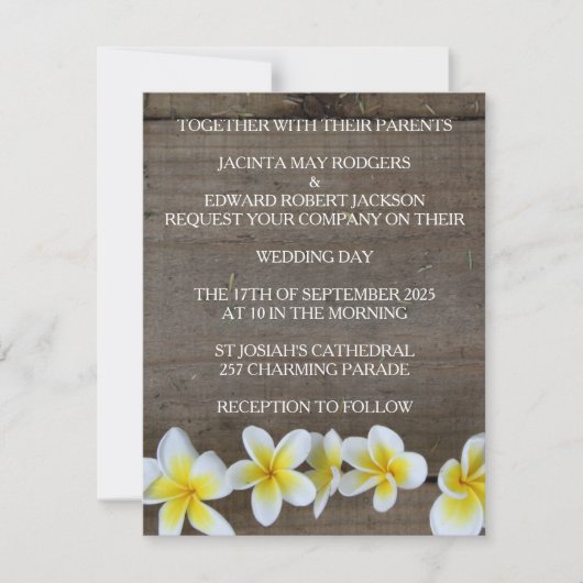 Cartes d'invitation de mariage rustiques Frangipan (Devant)