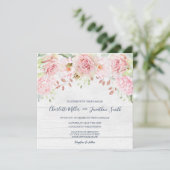 Cartes d'invitation de mariage rustiques roses flo (Debout devant)