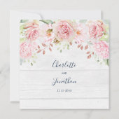 Cartes d'invitation de mariage rustiques roses flo (Dos)
