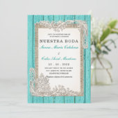 Cartes d'Invitation de Mariage Rustiques Turquoise (Debout devant)