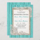 Cartes d'Invitation de Mariage Rustiques Turquoise (Devant / Derrière)