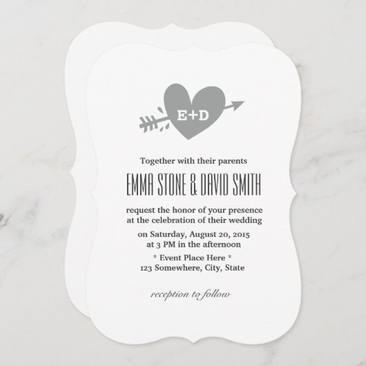 Cartes d'invitation de mariage Simple Heart & Arro (Devant / Derrière)