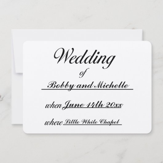 Cartes d'invitation de mariage simples (Dos)