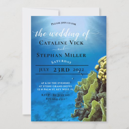 Cartes d'invitation de mariage sous la mer (Devant)