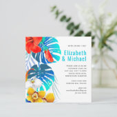 Cartes d'invitation de mariage tropical aux feuill (Debout devant)