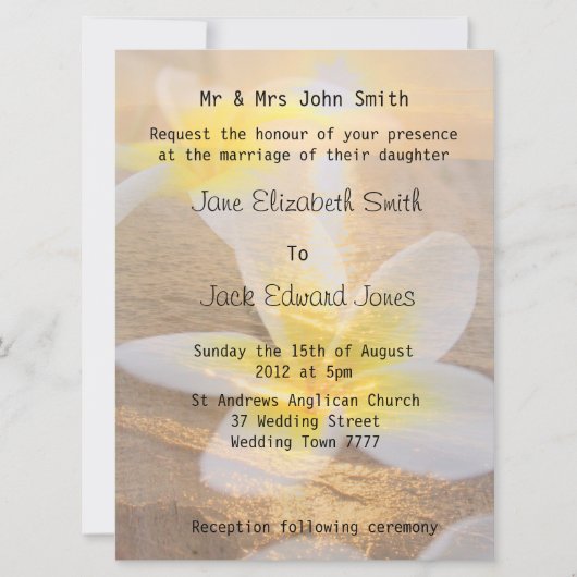 Cartes d'invitation de mariage tropical sur la pla (Devant)